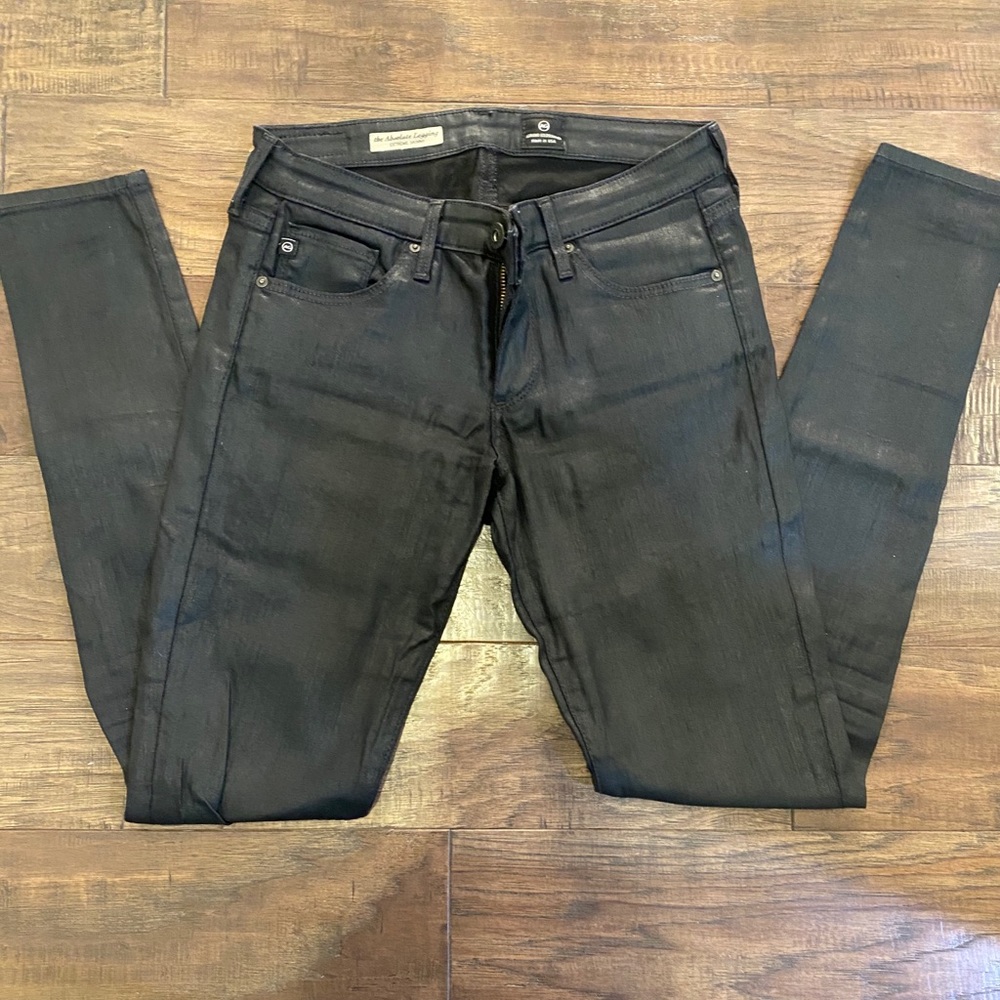 AG black coated skinny jeans/jeggings